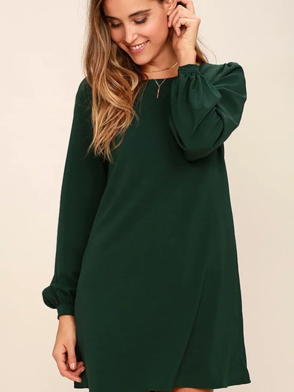 Lulus Hunter Green Long Sleeve Shift dress